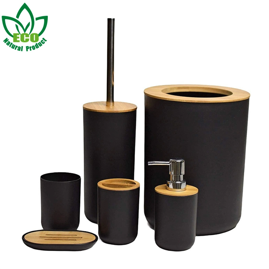 Stock Bathroom Accessories Bamboo Bathroom Soap Dispenser Set Bathroom Toothbrush Holder Set