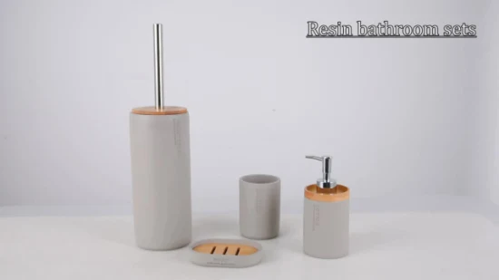 Conjunto de acessórios de banheiro de poliresina de design moderno com 4 peças com escova de vaso sanitário dispensador de sabonete e bandeja de copo